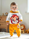 Cozy Lion Print Hoodie & Pants Set for Boys - Soft Polyester Blend, Machine Washable - Perfect for Fall/Winter, Perfect for Outdoor HJ6208H
