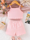 Summer Ditch Strap Short Top with Flower Embroidery Shorts Children's Two-Piece Set FD6125D