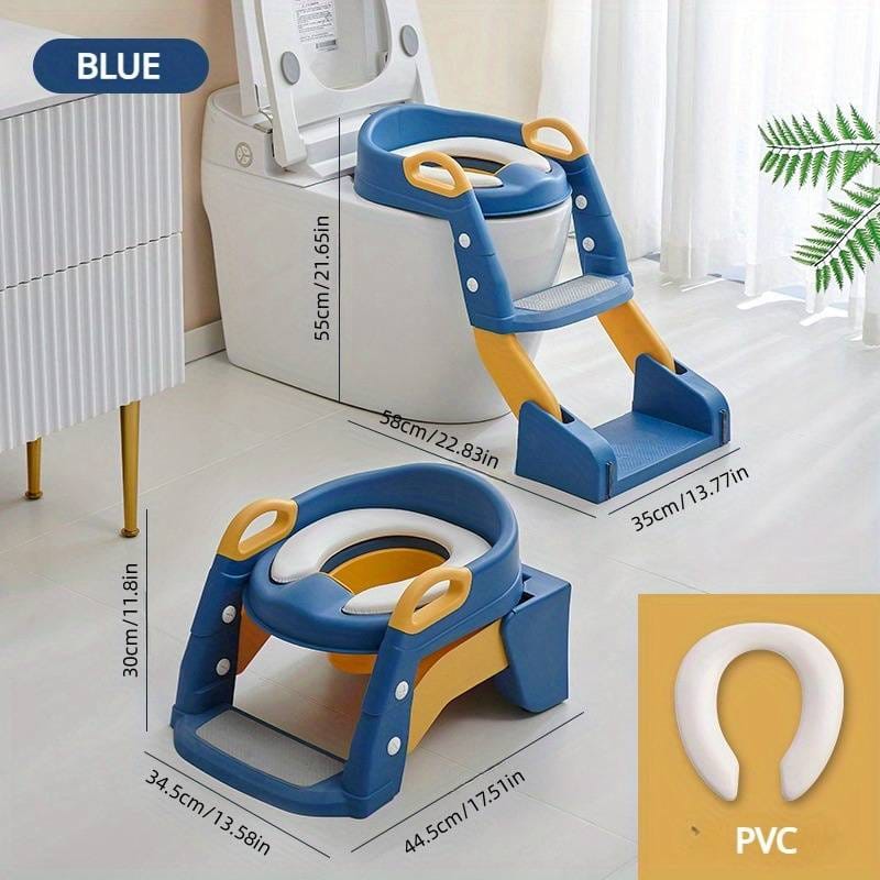 Blue & Yellow Folding Toilet, Potty Training Seat with Step Stool Ladder, Folding Auxiliary Toilet Seat, Toilet Trainer, Comfortable and Safe Potty Seat BCP1025B