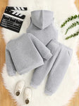 Gray Boys' 3pcs Fleece-Lined Hoodie & Vest Set - Casual Sportswear with Zip Detail TS6039