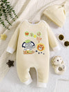 A Cute Cartoon Series Featuring a Little Elephant And a Monkey, Long-Sleeve Onesie with a Hat Is Ideal for Keeping Babies Warm in Autumn And Winter for Outdoor BS6137H