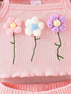 Summer Ditch Strap Short Top with Flower Embroidery Shorts Children's Two-Piece Set FD6125D