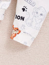 Baby's "Little Lion" Print 3pcs Summer Casual Outfit, Short Sleeve Onesie & Hat & Pants Set, Toddler & Infant Clothes BS6044D
