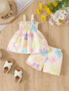 Girls' Mini Floral Ruffle Sleeve Top with Cute Shorts Set, Perfect for Outdoor FD6128A