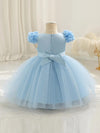 Baby's Elegant Flower Decor Butterfly Applique Mesh Gown Dress, Infant & Toddler Girl's Dress For Formal Occasion FD6103G