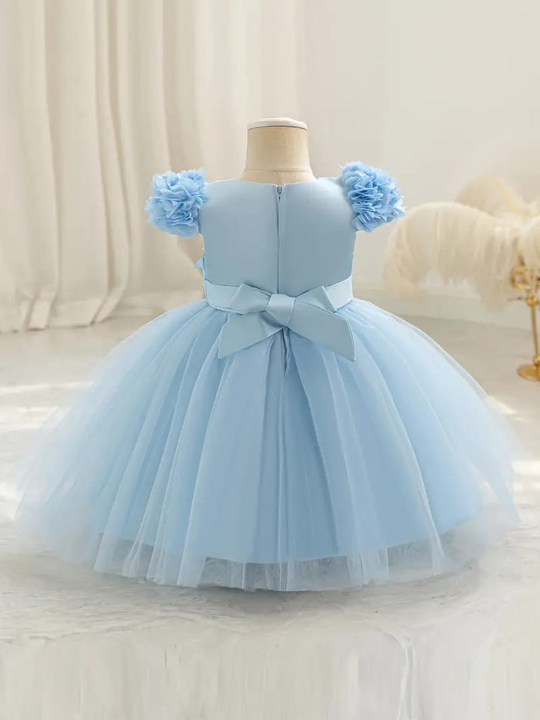 Baby's Elegant Flower Decor Butterfly Applique Mesh Gown Dress, Infant & Toddler Girl's Dress For Formal Occasion FD6103G