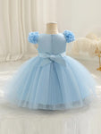Baby's Elegant Flower Decor Butterfly Applique Mesh Gown Dress, Infant & Toddler Girl's Dress For Formal Occasion FD6103G