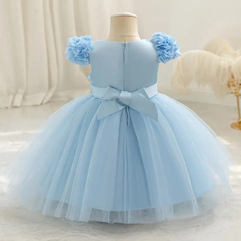 Baby's Elegant Flower Decor Butterfly Applique Mesh Gown Dress, Infant & Toddler Girl's Dress For Formal Occasion FD6103G