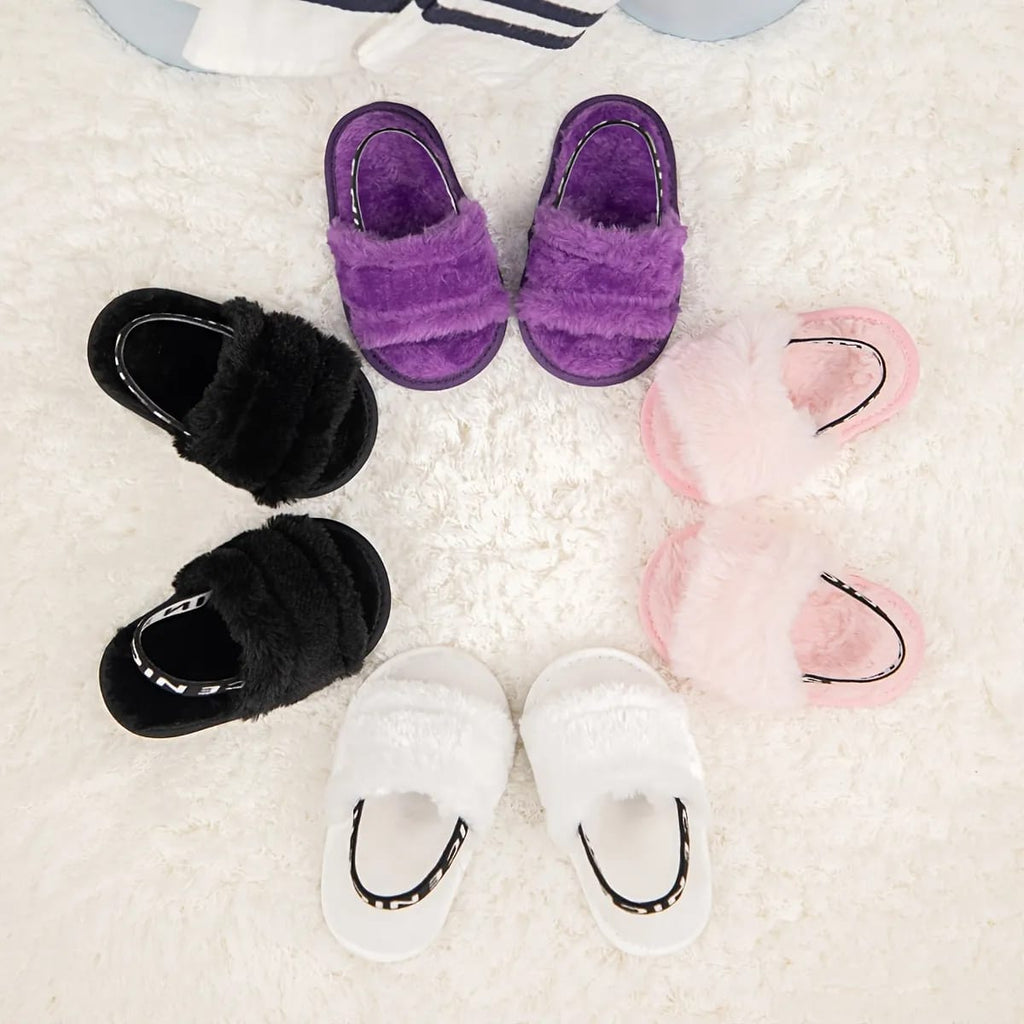 Balck Back Stripes Heart Fur Slippers SLP8002A