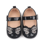 Black Ribbon Bow Solid Color Hook Loop Baby Girls Casual Shoes SH7105B