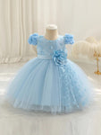 Baby's Elegant Flower Decor Butterfly Applique Mesh Gown Dress, Infant & Toddler Girl's Dress For Formal Occasion FD6103G