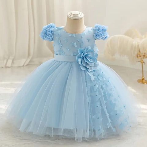 Baby's Elegant Flower Decor Butterfly Applique Mesh Gown Dress, Infant & Toddler Girl's Dress For Formal Occasion FD6103G