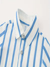2pcs, Striped Button Up Shirt With A Bow Tie, And Suspender Pants For Baby Boys SD6106G