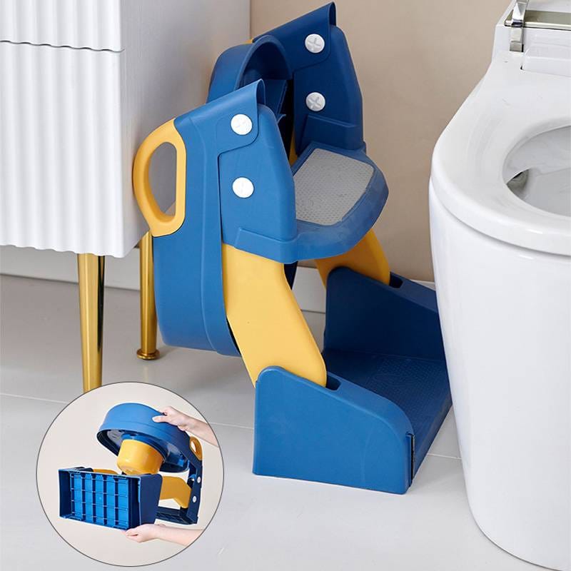 Blue & Yellow Folding Toilet, Potty Training Seat with Step Stool Ladder, Folding Auxiliary Toilet Seat, Toilet Trainer, Comfortable and Safe Potty Seat BCP1025B