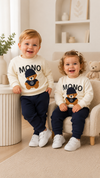 2 Pcs Blue Bear Embroidery Baby sweatshirt & Trouser Set - Soft Fleece Stuff, Machine Washable - Perfect for Winter, Perfect for Outdoor TS6419Q