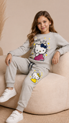 Gray Baby Girl Cute Sequence Hello Kitty Fashionable Long Sleeve Sports Sweatshirts + Trouser Autumn & Winter Flees Clothes Set Outdoor Wear TS6412B