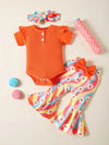 3pcs set for newborn baby girls, summer short-sleeved triangle halter dress, trumpet pants with hairband, half-open placket, button, round neck, flying sleeves BS6098G