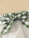 2pcs Summer Casual Scholastic Girls Sleeveless Plaid Ruffle Short Top + Skirt Set, Perfect for Outdoor FD6126G
