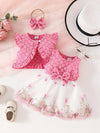 A Set of Three Sweet Sleeveless Ruffled Short Jackets for Girls, Paired with a Sleeveless Butterfly-Shaped Mesh Dress And a Headband FD6107C