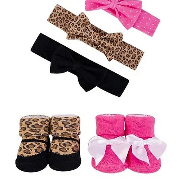 HB Leopard Print Headband & Socks 5pcs Set HA4001A