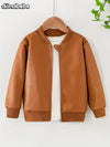 Boys' Trendy Brown Zip-Up Jacket - Casual Long Sleeve Outerwear for Spring & Fall, Soft Polyester Fabric with Ribbed Cuffs, Stylish & Functional Design HJ6210E