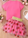 Children's Summer Short Sleeve Strawberry Mesh Skirt Set FD6108C