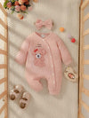 Cute Cartoon Embroidered Onesie for Baby Girls with a Bow Headband, Perfect for Outings, for Outdoor BS6137A