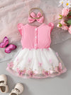 Chic Pink and White Butterfly Print Dress for Girls - Sleeveless Ruffle Bow Tulle Skirt with Floral Embroidery, Perfect for Spring and Summer FD6109F