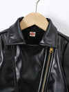Short Faux Leather Jacket with a Lapel And Diagonal Zipper, Unlined HJ6209G
