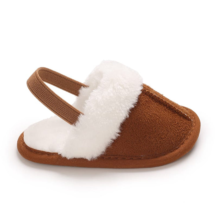 Brown Cotton Plush Simple Fashion Versatile Fur Slippers SLP8015C