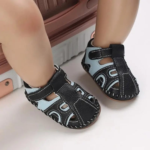 Sky Blue & Black Sandals SDL7503A