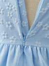 2 Pcs Sky Blue Girls' Summer Starfish Flower Small Flying Sleeve Jacket with Bow Net Tulle Pompom Dress Set FD6042B