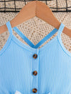 Girls' Summer Floral Print Sleeveless Bodysuit with Off-Shoulder Design and Belt, Cotton 95% Elastane 5% Knit Fabric, Casual Weekend Wear, Bermuda Hem, Regular Fit for Kids, for Outdoor FD6124I