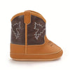 Infant Girls' Embroidered Cowboy Boots, Casual Mid-Calf Western Style Booties, Solid Color PU Upper, Fabric Lining, Rubber Sole, with Adjustable Strap Closure SH7164C