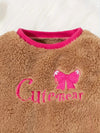 2pcs Baby's CUTE BEAR Embroidery Fuzzy Sweatshirt + Cartoon Panda Pattern Casual Pants, Toddler & Infant Girl's Clothing Set, Outdoor Cloth FD6406A