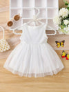 1pc Adorable Summer Sleeveless Floral Print Dress for Toddler Girls - 100% Polyester, Knee-Length Bubble Skirt, Perfect for Casual Outings FD6128E