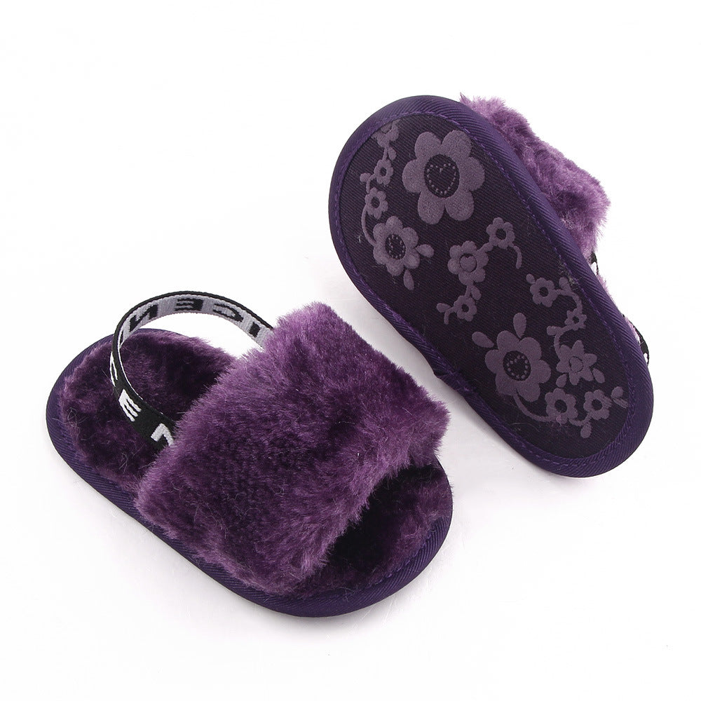 Purple Back Stripes Heart Fur Slippers SLP8002D