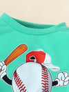 Casual Cartoon Baseball Graphic Kids Sweatshirt and Sweatpants Set - Polyester and Elastane Blend, Slight Stretch Knit Fabric, Perfect for Spring/Fall TS6099