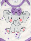 3pcs Cute Elephant Bowtie Bodysuit with Matching Hat and Pants Set, Polyester Knit Fabric, Animal Pattern, Regular Fit, with 95% Polyester, 5% Spandex for Newborns BS6044E