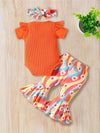3pcs set for newborn baby girls, summer short-sleeved triangle halter dress, trumpet pants with hairband, half-open placket, button, round neck, flying sleeves BS6098G