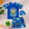 Navy Blue Shirt & Short Swimsuit 2 PCs Set with Cap SWM6155B