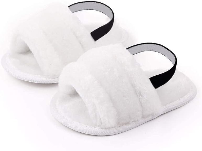 White Baby Girls soft Sole Fur Slippers SLP8013A