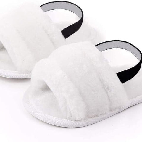 White Baby Girls soft Sole Fur Slippers SLP8013A