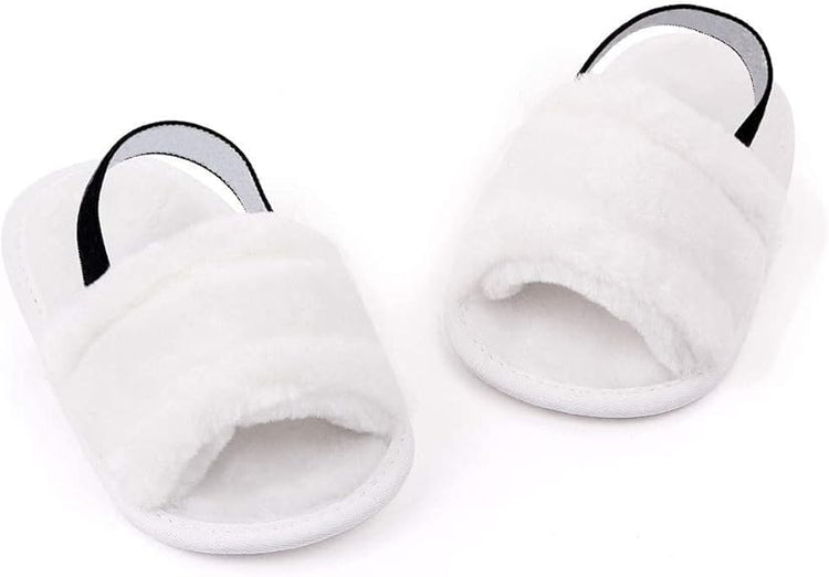 White Baby Girls soft Sole Fur Slippers SLP8013A