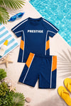 Boys Navy Blue Shrit & Short Swimsuit 2 PCs Set SWM6152