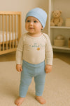 3 Pcs Newborn Baby Hi World Print Long Sleeve Romper, Pajama with Cap BS6420A