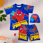 Spiderman Shrit & Short Swimsuit 2 PCs Set with Cap SWM6055A