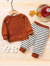 Boys Waffle Long Sleeve Cartoon Dog Print & Striped Long Leg Set TS6043F