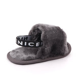 Gray Back Stripes Heart Fur Slippers SLP8002C