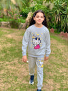 Gray Baby Girl Cute Sequence Hello Kitty Fashionable Long Sleeve Sports Sweatshirts + Trouser Autumn & Winter Flees Clothes Set Outdoor Wear TS6412B